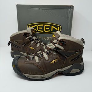 KEEN Men’s Detroit XT Mid Waterproof Soft Toe Boot Black Olive Leather Brown New